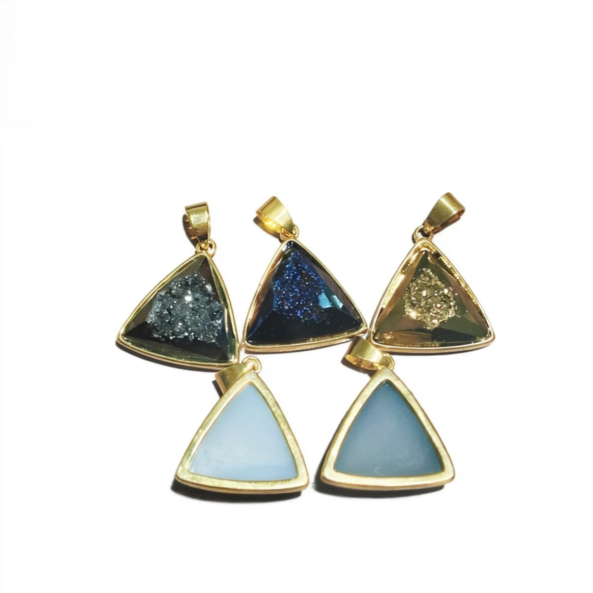 Gold-plated triangular cluster pendant, natural cave ore slice geometry pendant