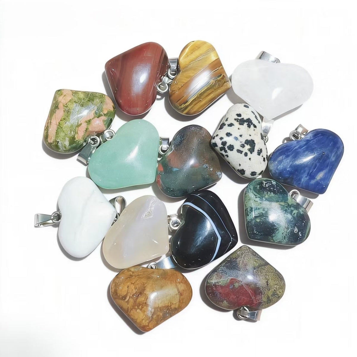 Natural Crystal Heart Shape Pendant, Assorted Gemstone Crescent Charms for Jewelry Making