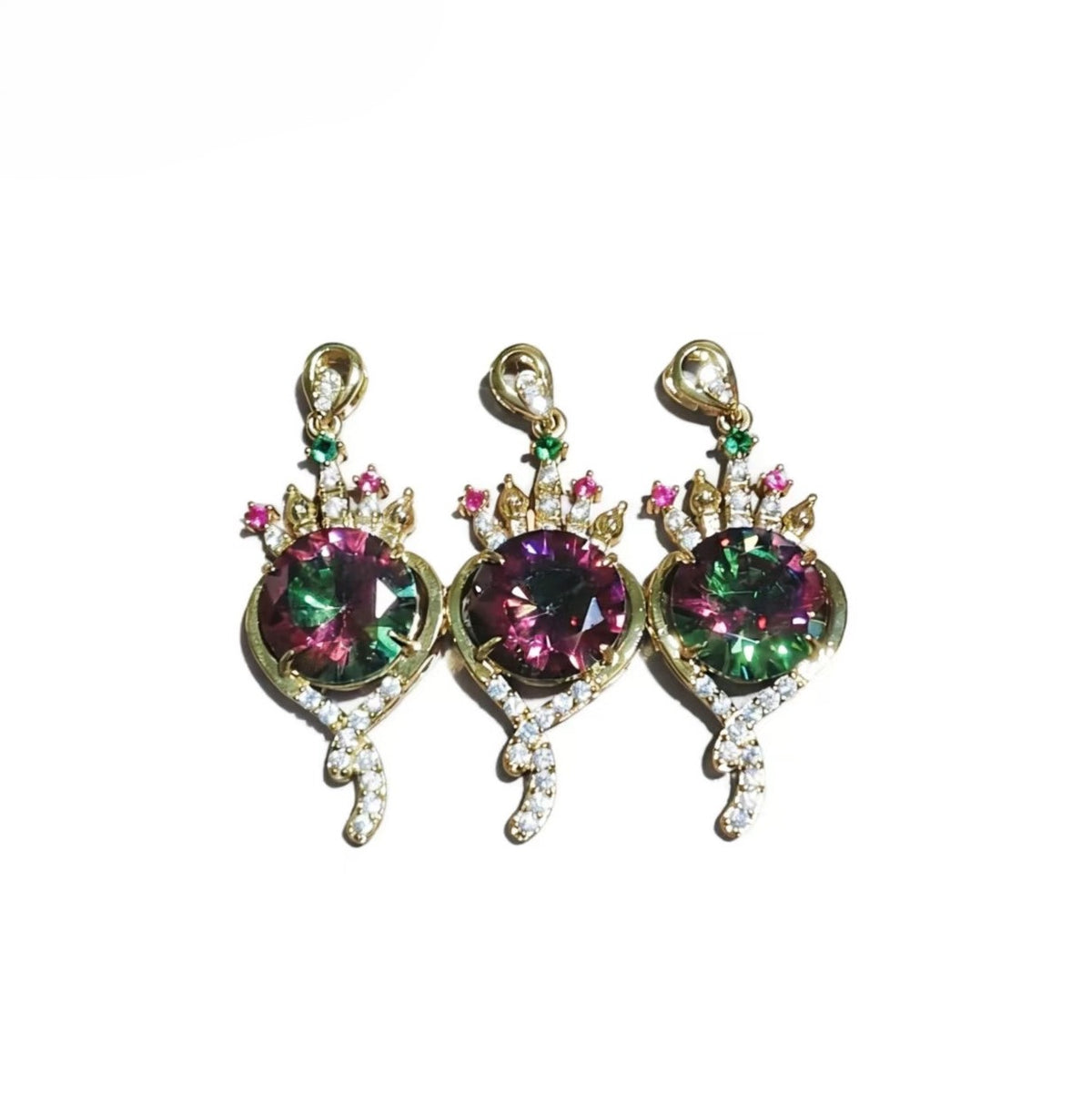 Gold-plated Crown Pendant with Mystic Rainbow Zircon, Micro Pave Zircon Luxury Charm