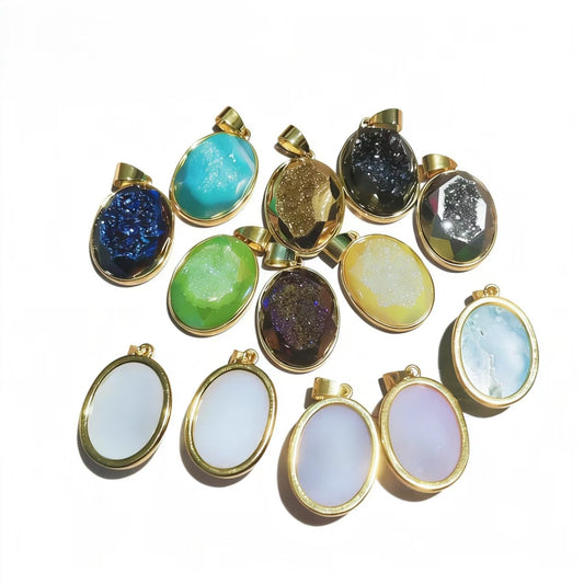 Healing Crystal Oval Pendants, Multi-Stone Gemstone Charms for Necklaces & Bracelets