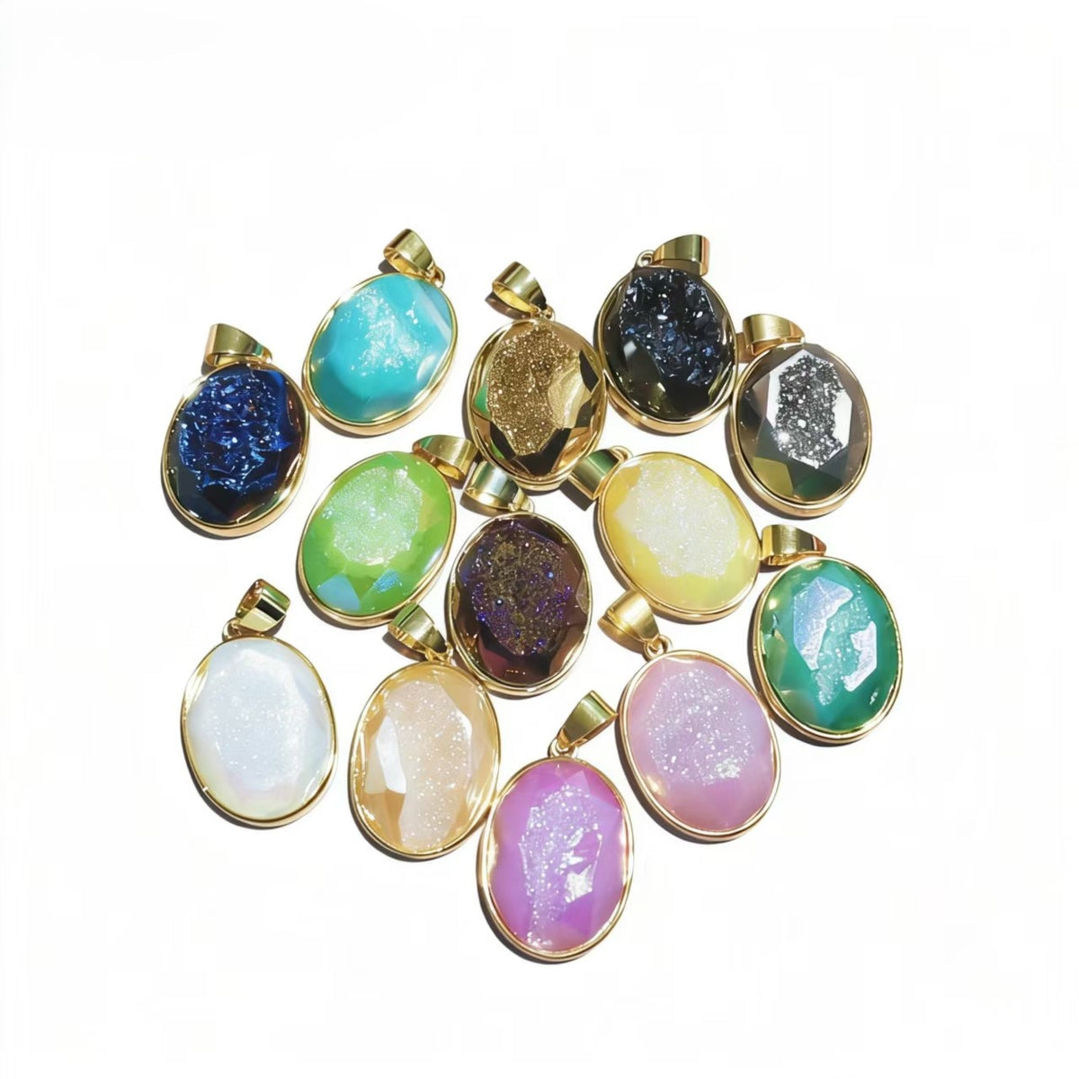 Healing Crystal Oval Pendants, Multi-Stone Gemstone Charms for Necklaces & Bracelets