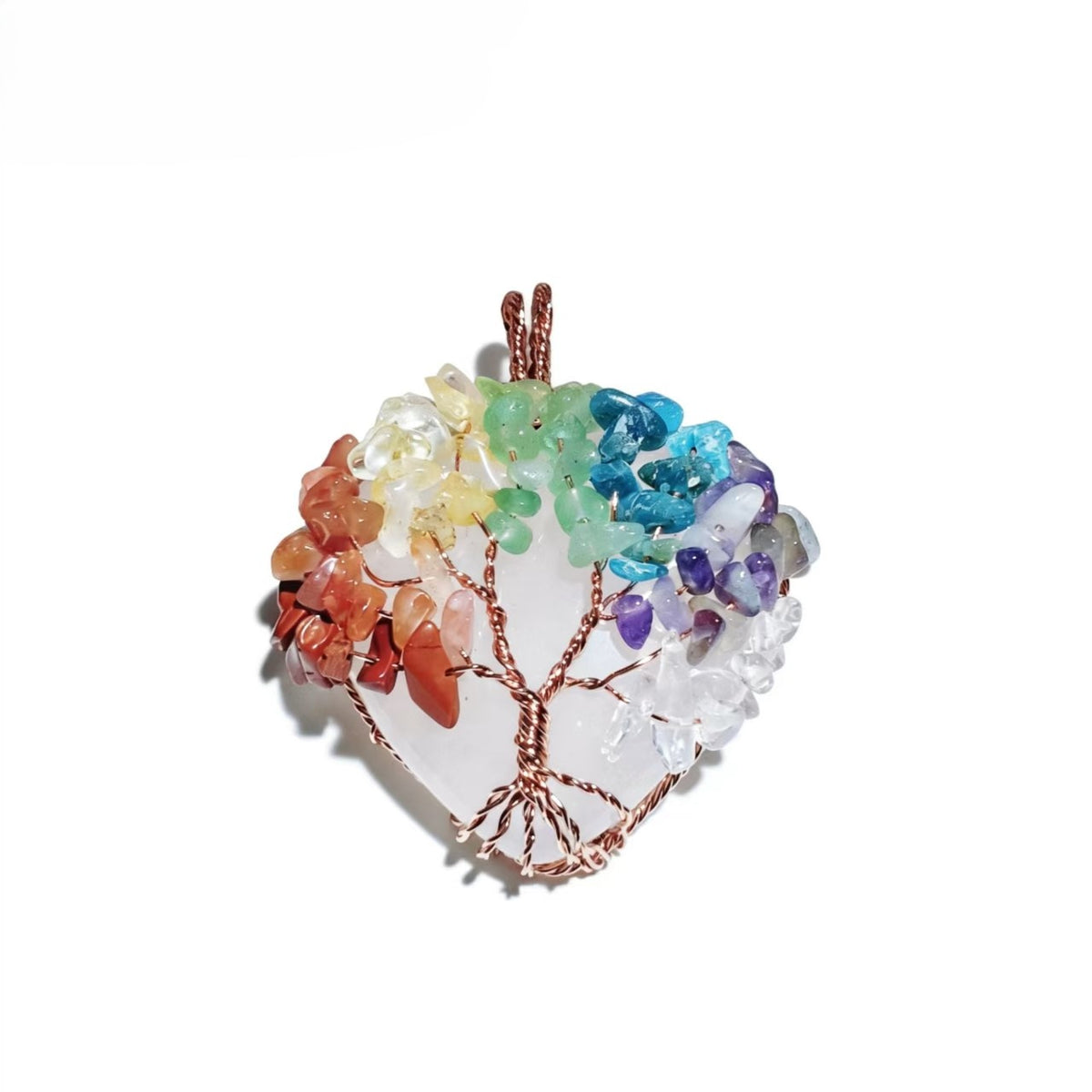 Rose Gold Wire Wrap Crystal Handmade Tree Of Life Heart And Circle Shape Pendants Chain Necklace Women Jewelry
