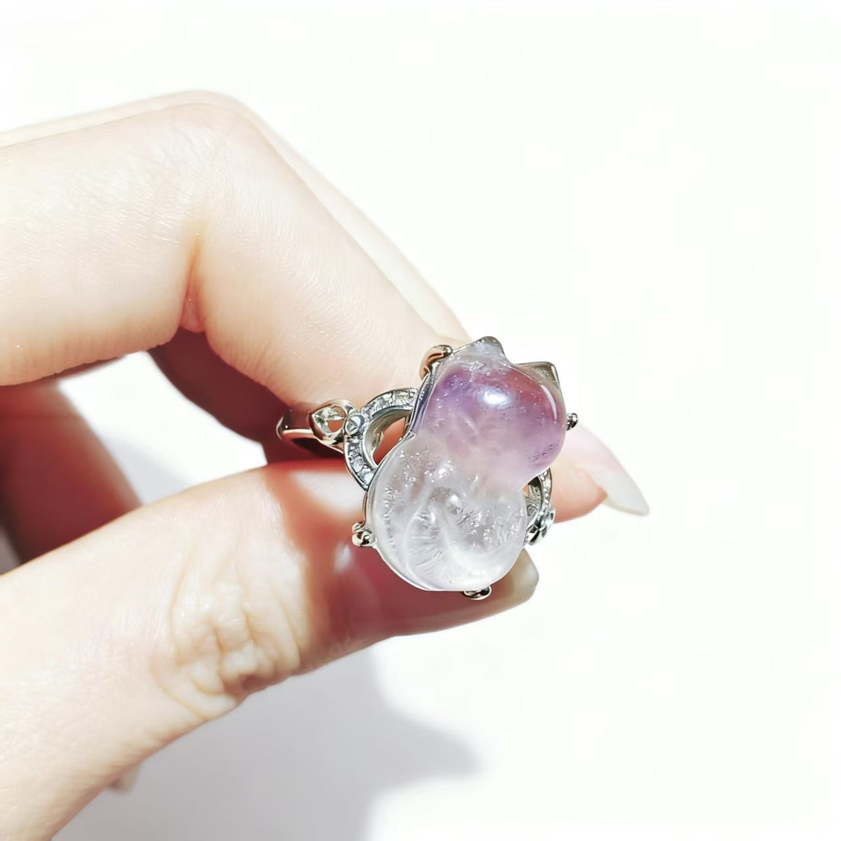 Fluorite Fox Shape Rings Silver Plated Jewelry