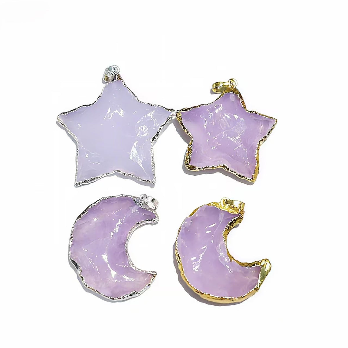 Star And Moon Shape Mozambique Pink Crystal Pendants For Necklace