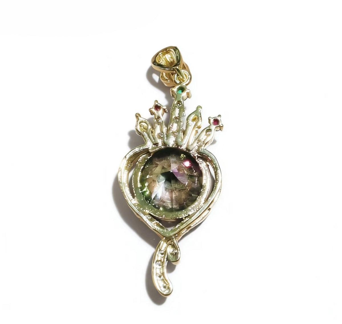 Gold-plated Crown Pendant with Mystic Rainbow Zircon, Micro Pave Zircon Luxury Charm