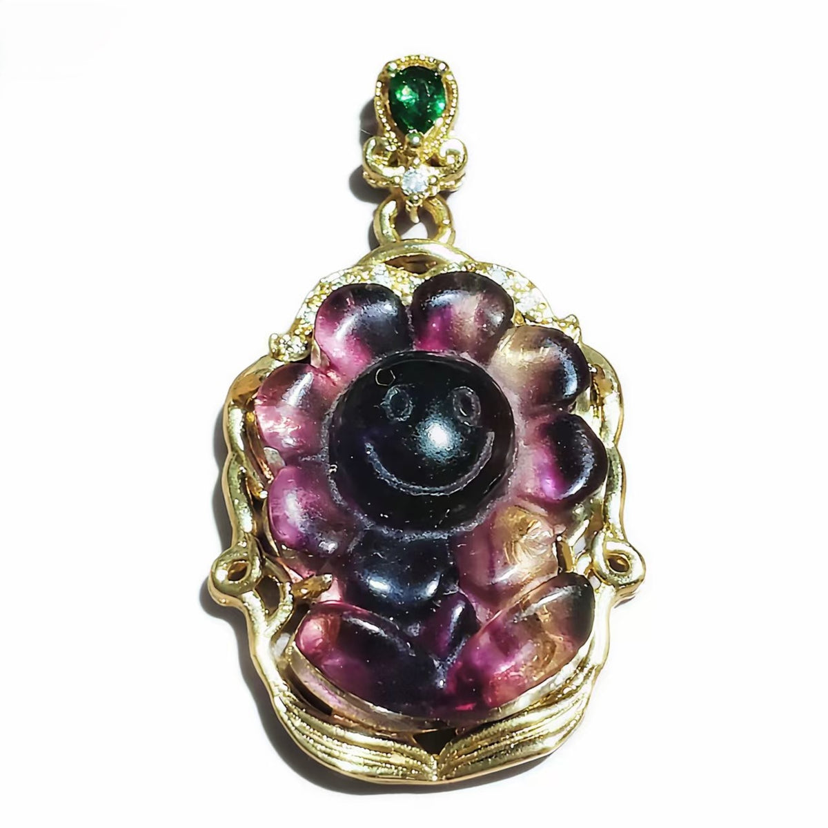 Fluorite Pendants Bear and Flower Shape Golden plated