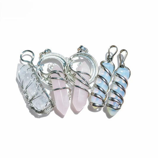 Hexagonal Prise Crystal Silver Wire Wrapping Pendants For Necklace Gifts