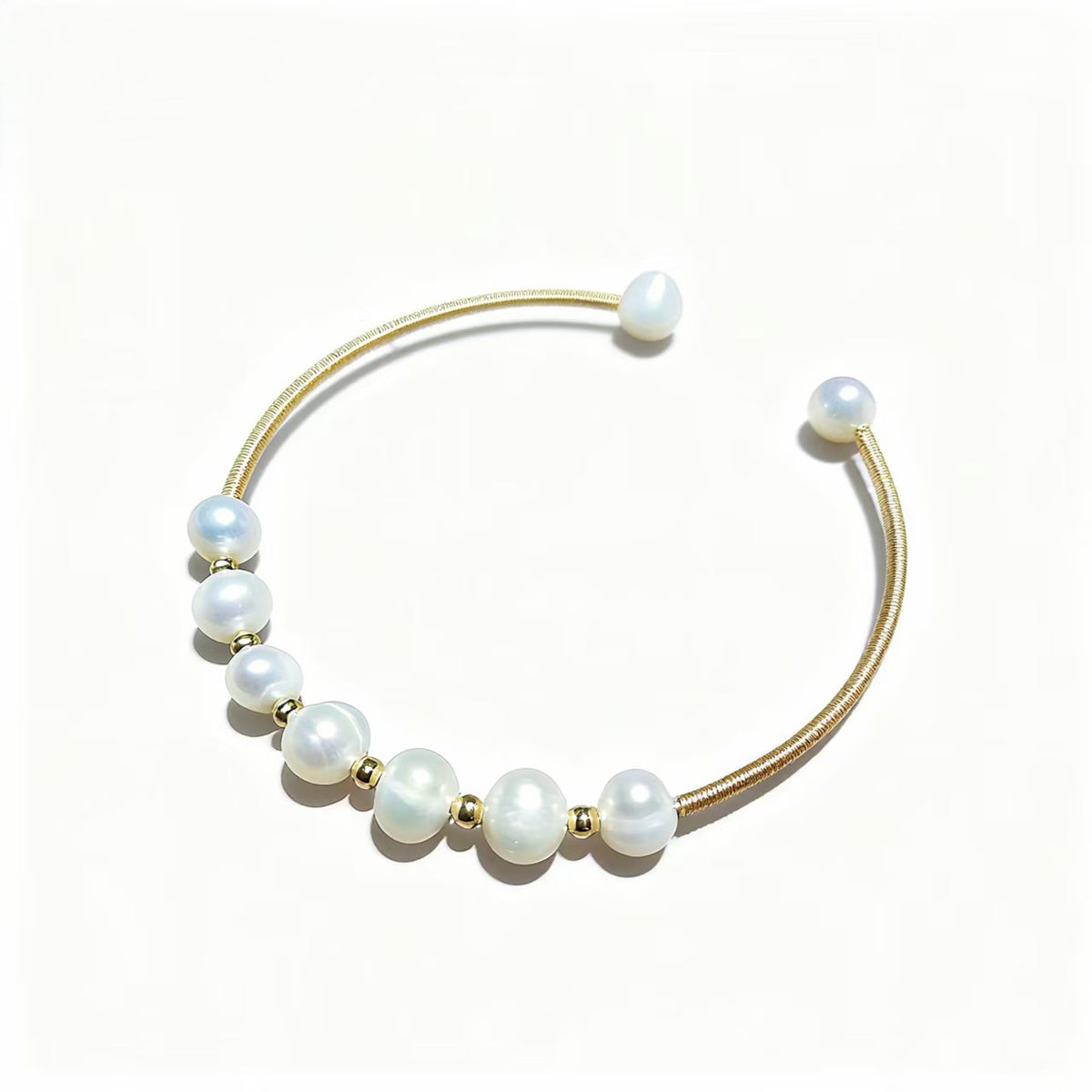 Natural Peral Wire Wrapped Cuff Bangle Adjustable Size For Women Gold Plated jewelry