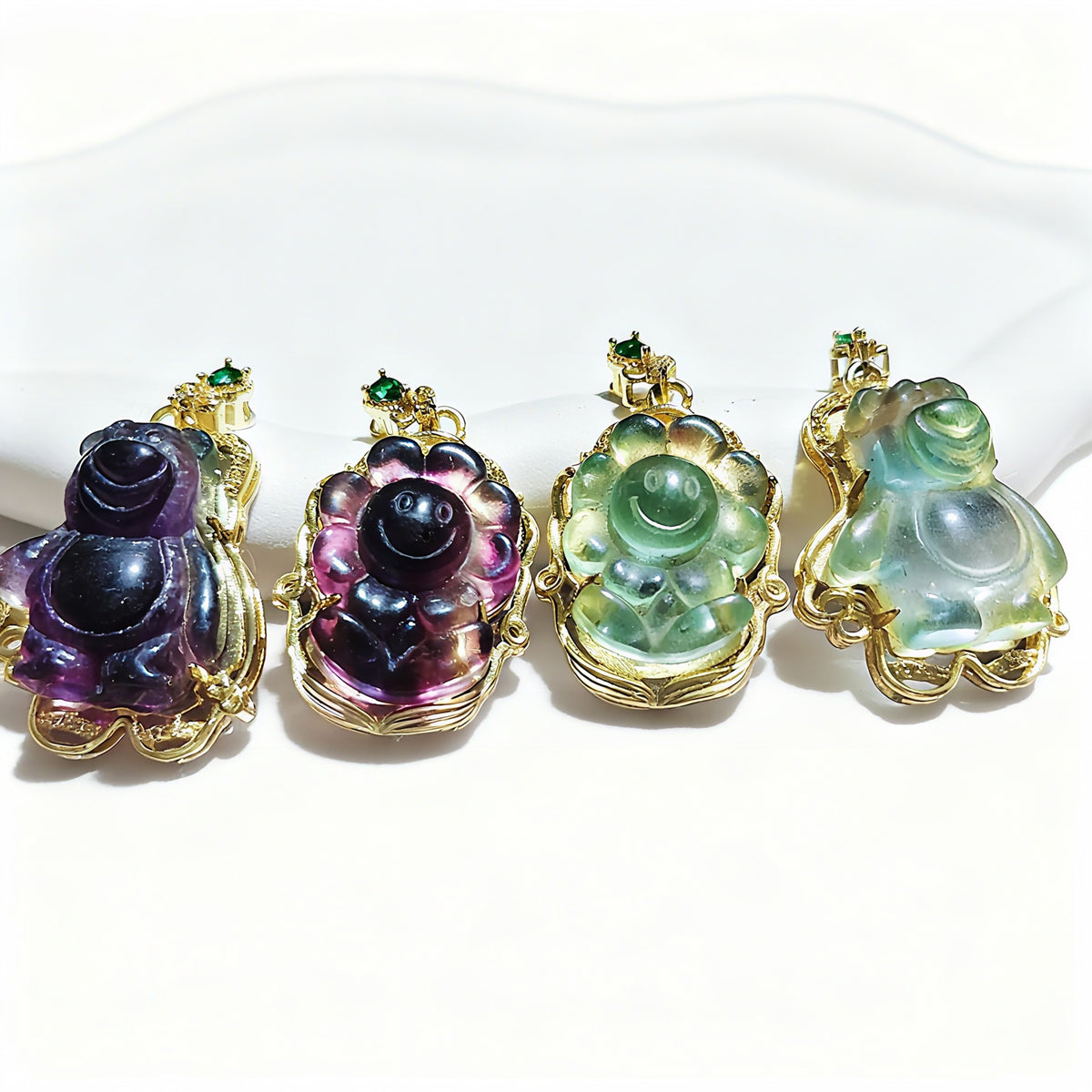 Fluorite Pendants Bear and Flower Shape Golden plated