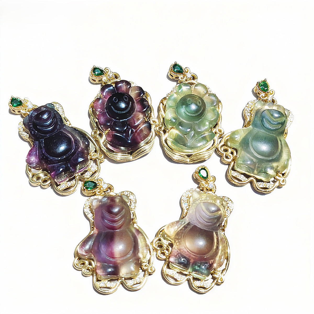Fluorite Pendants Bear and Flower Shape Golden plated