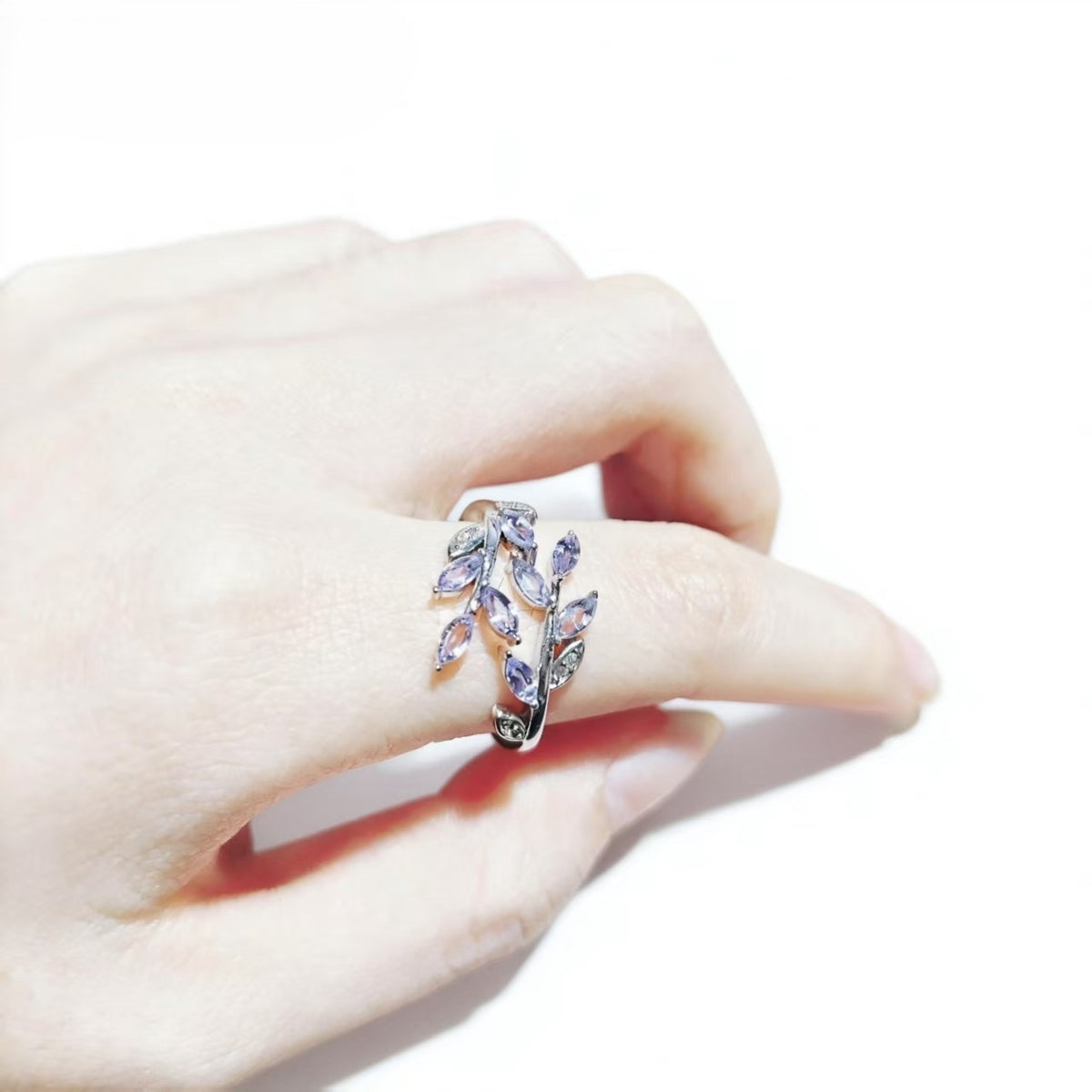 Amethyst Leaves Design Rings Handmade Silver Plated Jewelry