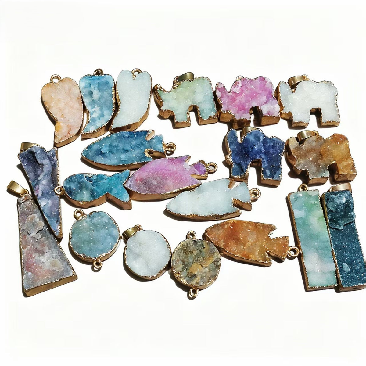 Natural Stone Druzy Agates Pendants for Jewelry Making DIY Necklace