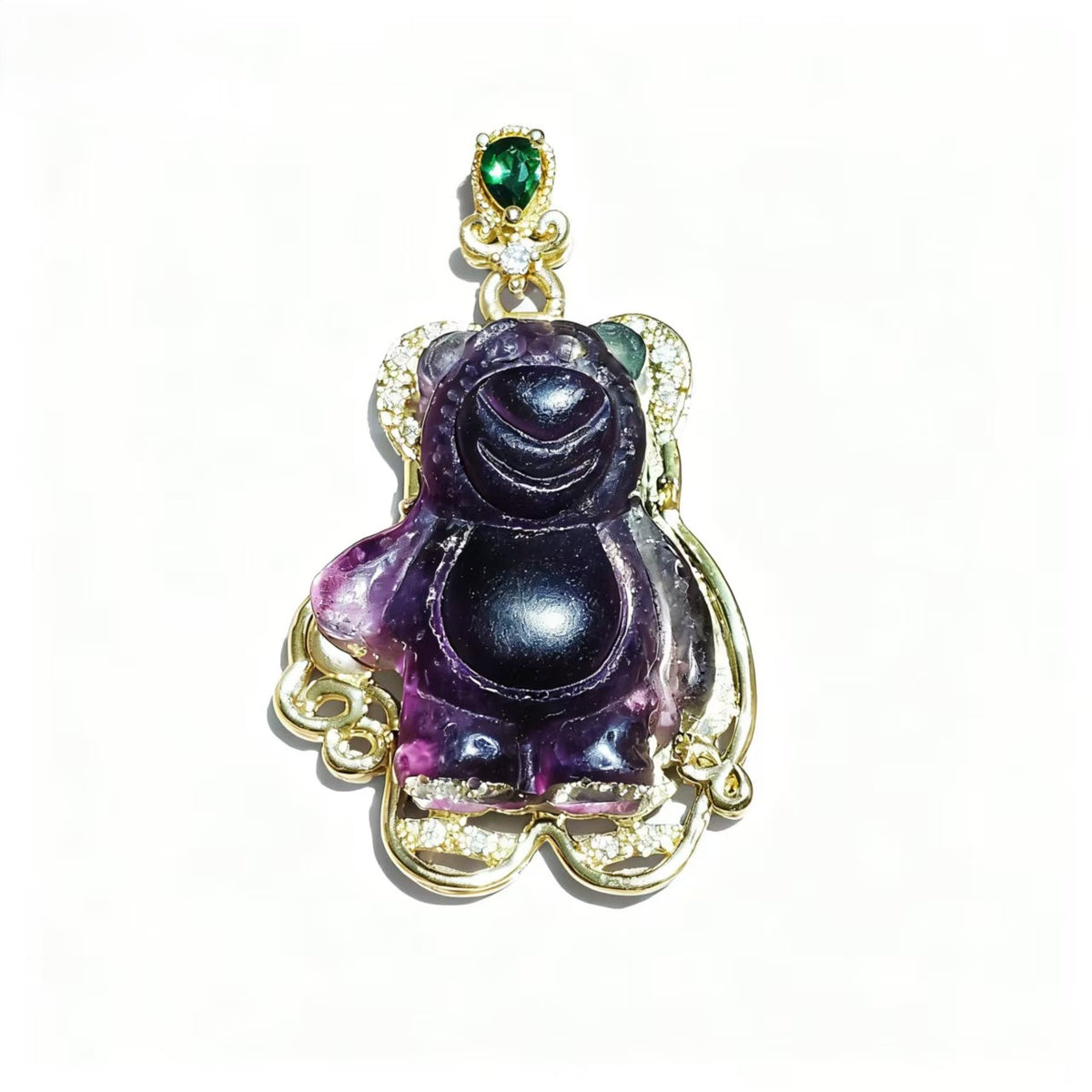 Fluorite Pendants Bear and Flower Shape Golden plated