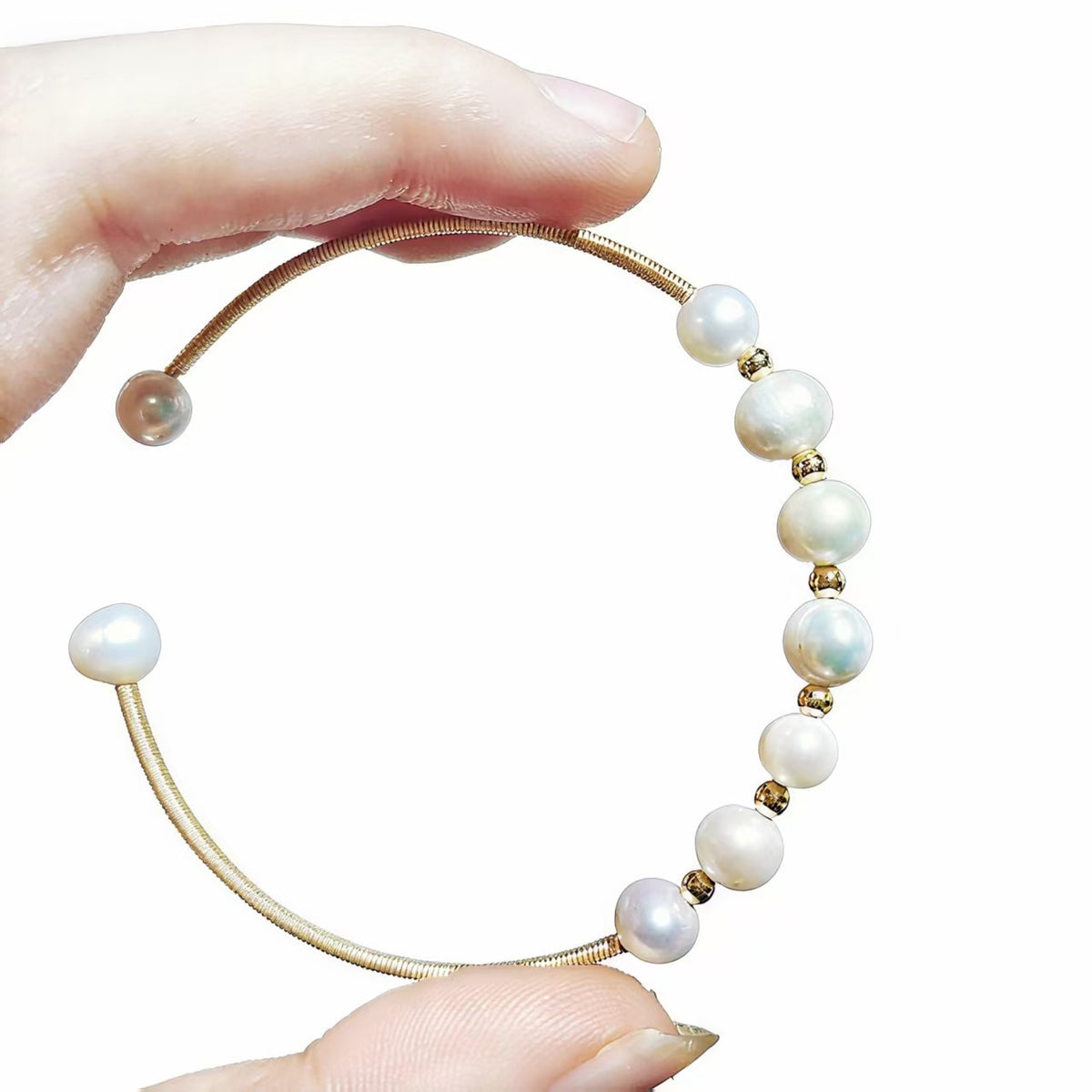 Natural Peral Wire Wrapped Cuff Bangle Adjustable Size For Women Gold Plated jewelry