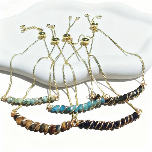 Golden Wired Facted Crystal Beads Bracelet Gifts