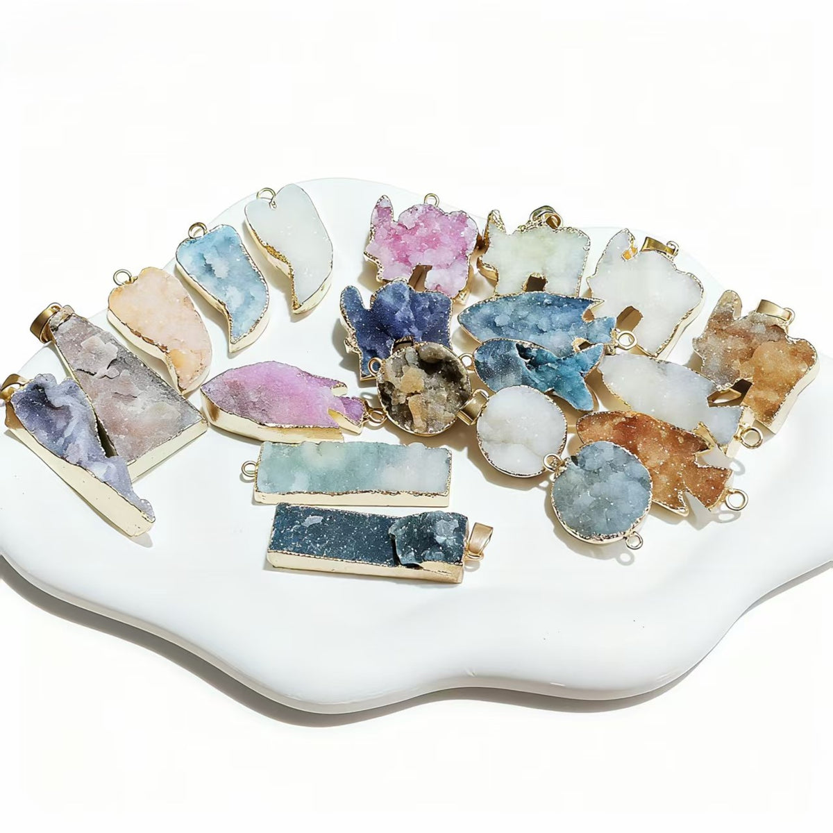 Natural Stone Druzy Agates Pendants for Jewelry Making DIY Necklace