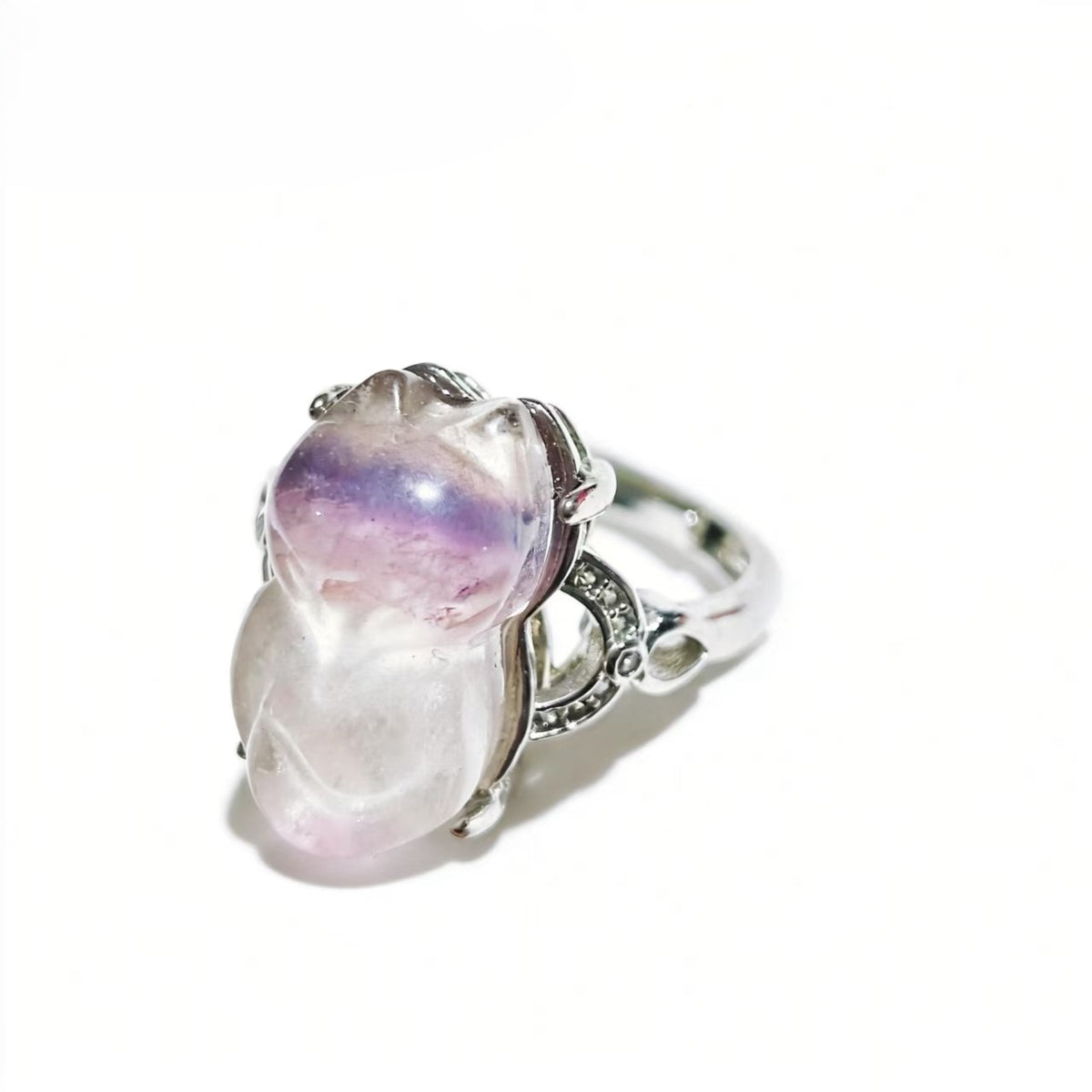 Fluorite Fox Shape Rings Silver Plated Jewelry