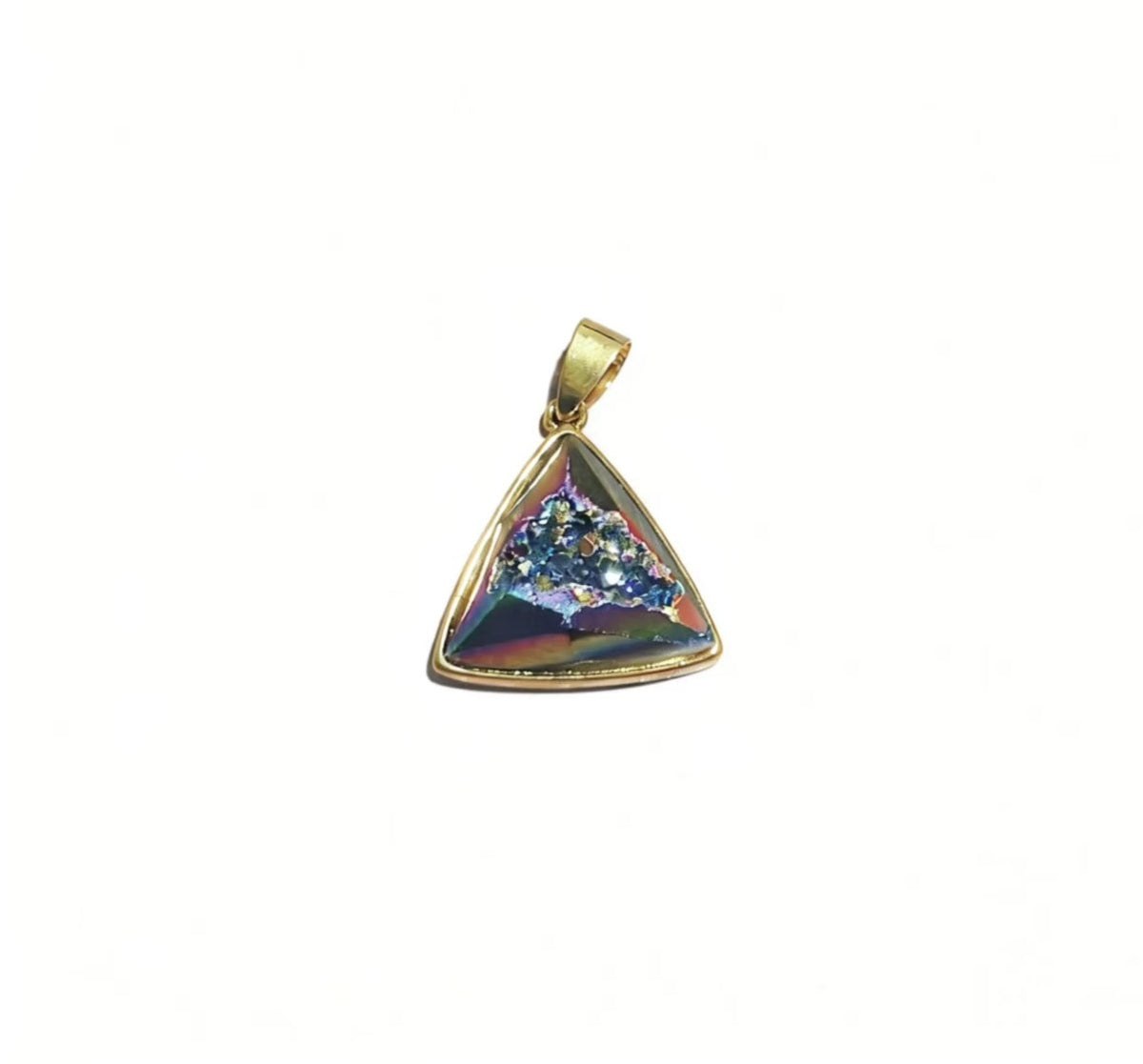 Gold-plated triangular cluster pendant, natural cave ore slice geometry pendant