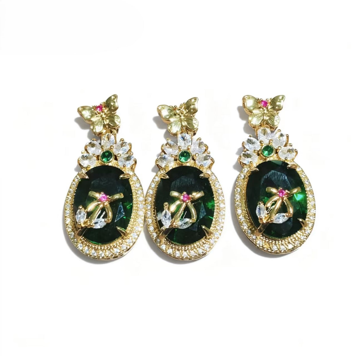 High-end Luxury Oval Seiko Inlay Green Zircon With Flower&butterfly Design Pendants Gold-plated Accessories For Women Jewelry Gifts