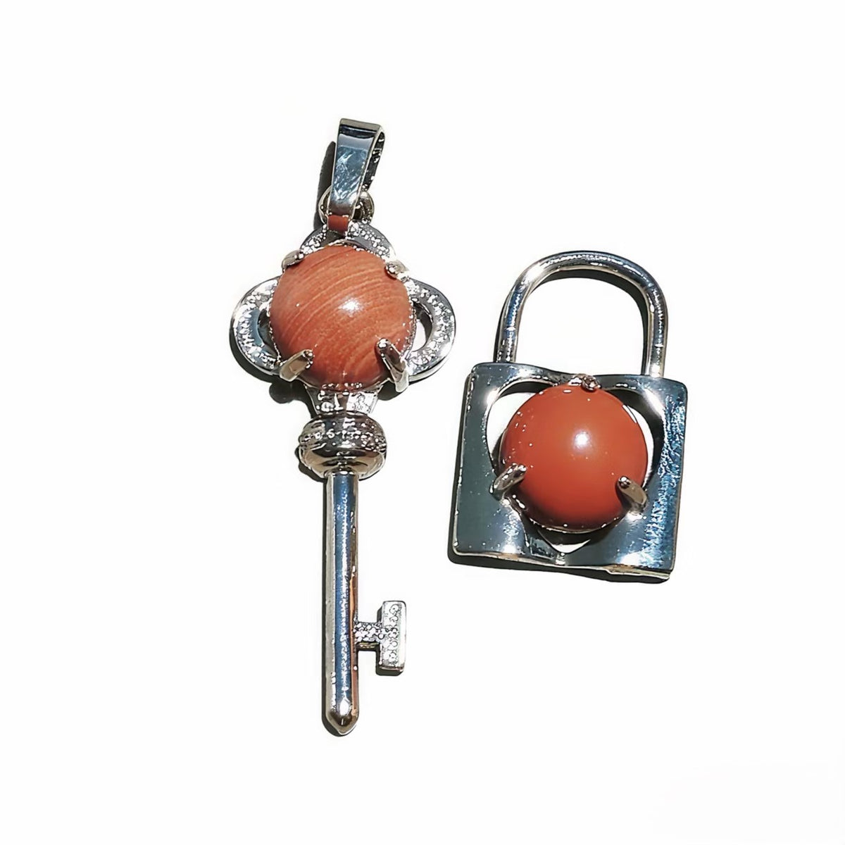 Crystal Concentric Lock Key Couple Pendants Fashion For Necklace