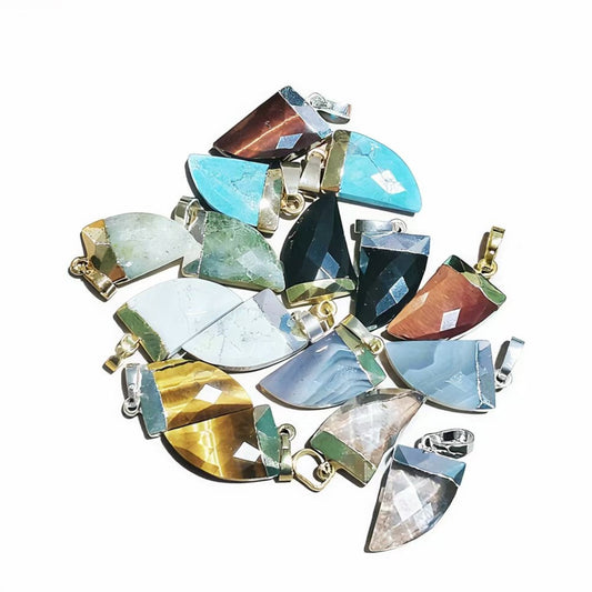 Natural Stone Agates Pendants Knife Shape Charms for DIY Jewelry Making Necklace