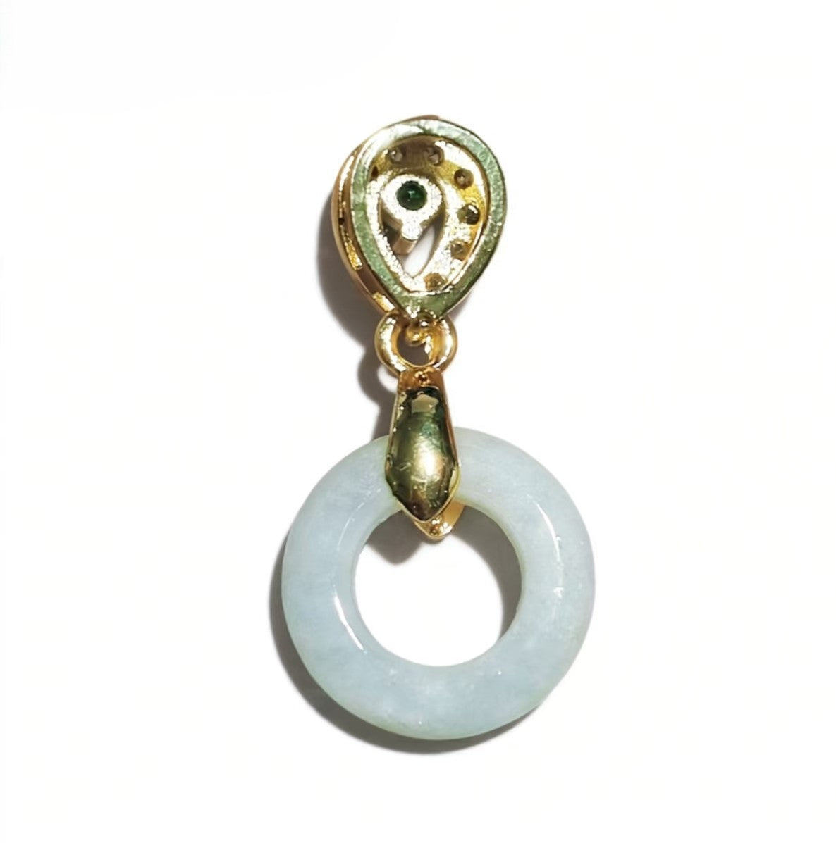 Gold Plated Snake Head Pendant with White Jade Circle and Green Zircon Accent | Luxury Vintage Style Jewelry
