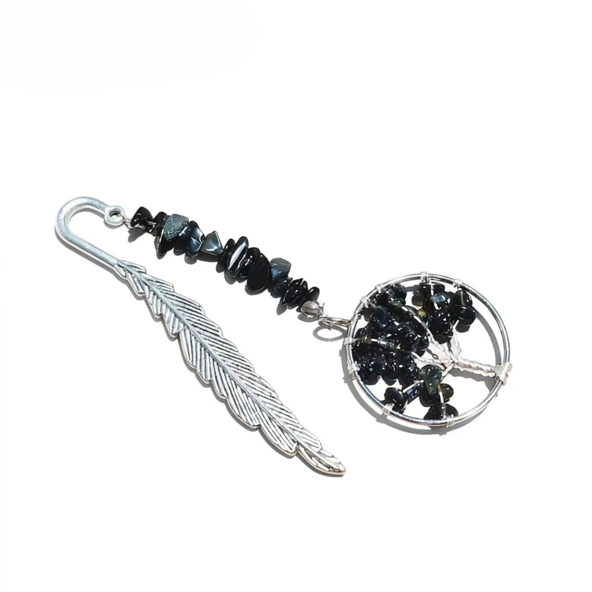 Unique Vintage Metal Feather Bookmarks with 7 Chakra Crystals Healing Stone Beads Life Tree Gifts