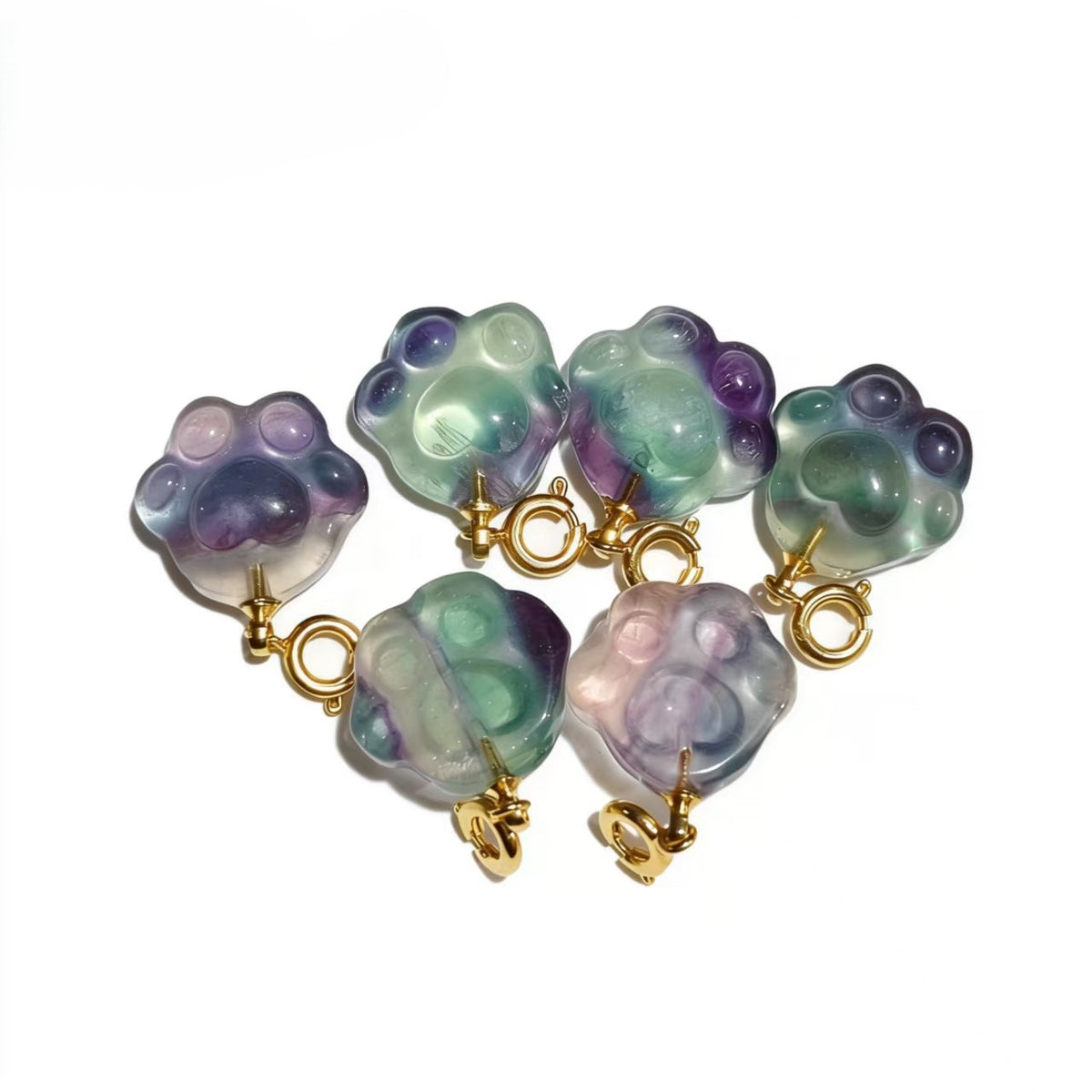 Rainbow Fluorite Cat Paws Pendants Perfect for Cute&Healing Jewelry