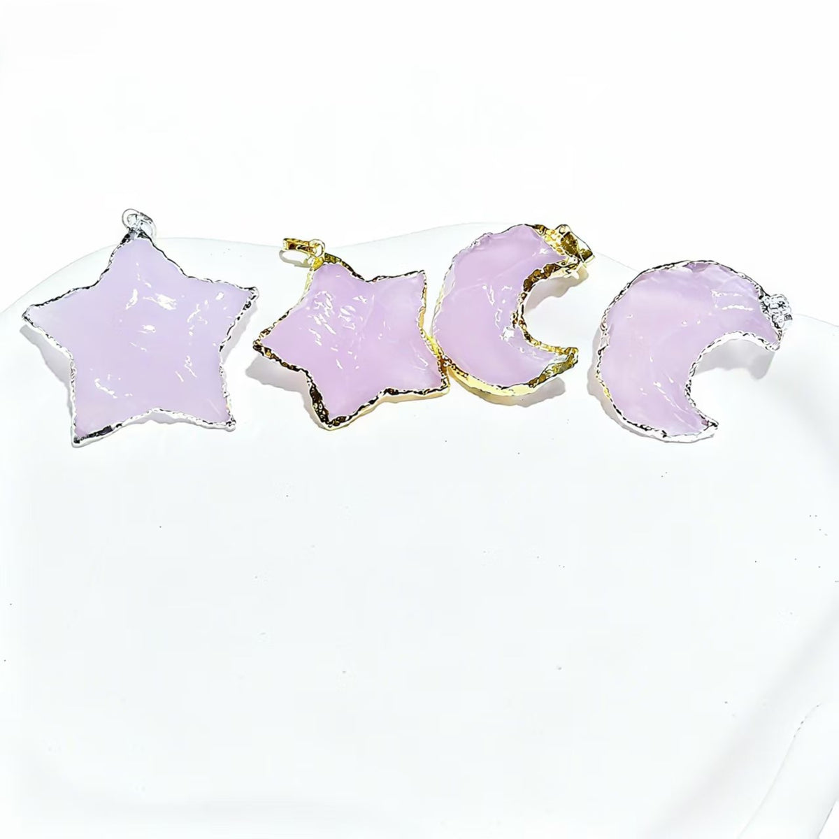 Star And Moon Shape Mozambique Pink Crystal Pendants For Necklace