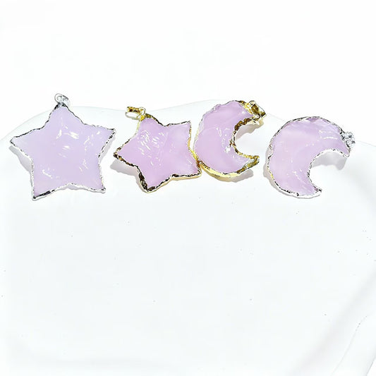 Star And Moon Shape Mozambique Pink Crystal Pendants For Necklace