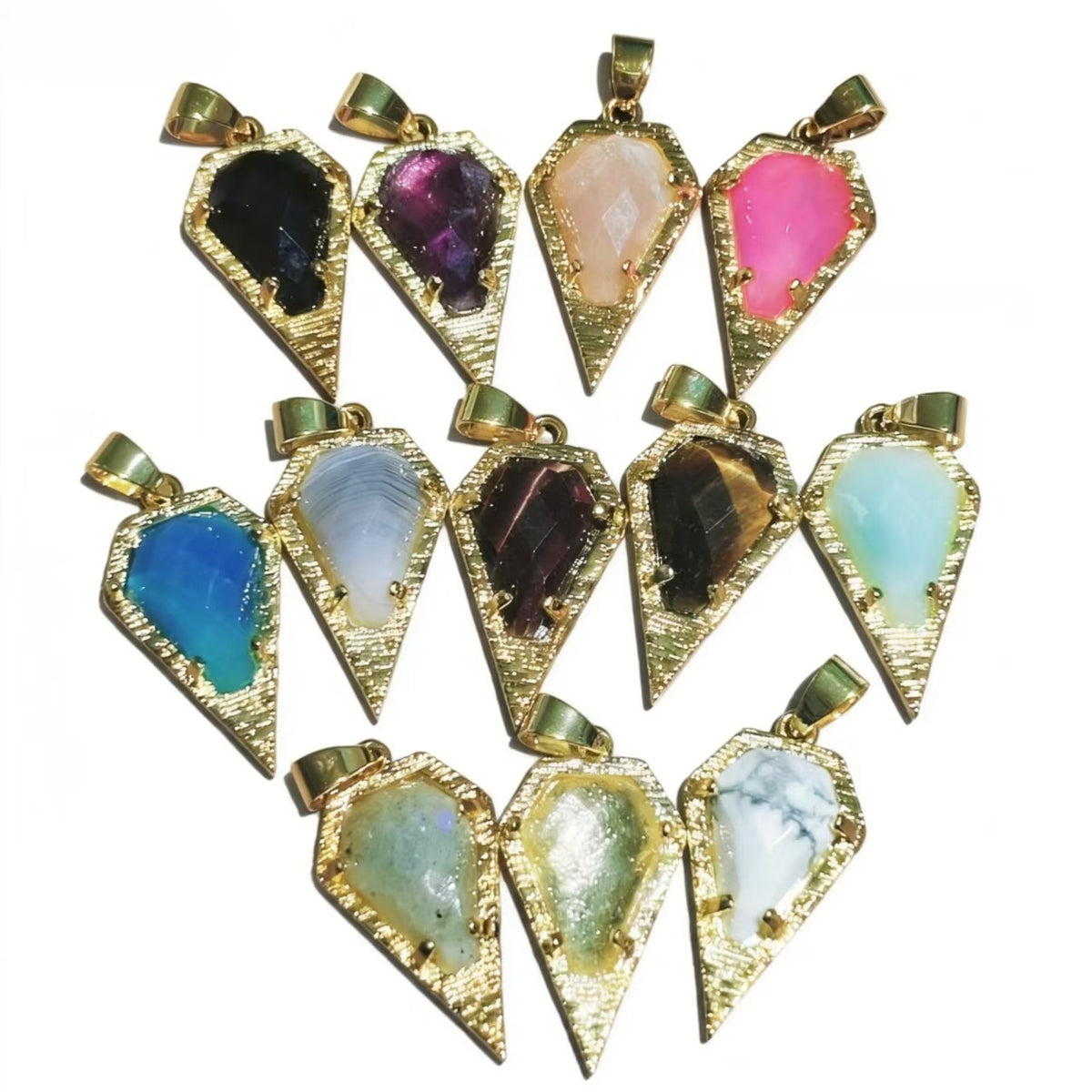 Healing Crystal Arrowhead Pendants, Multi-Stone Gemstone Charms for Necklaces & Bracelets