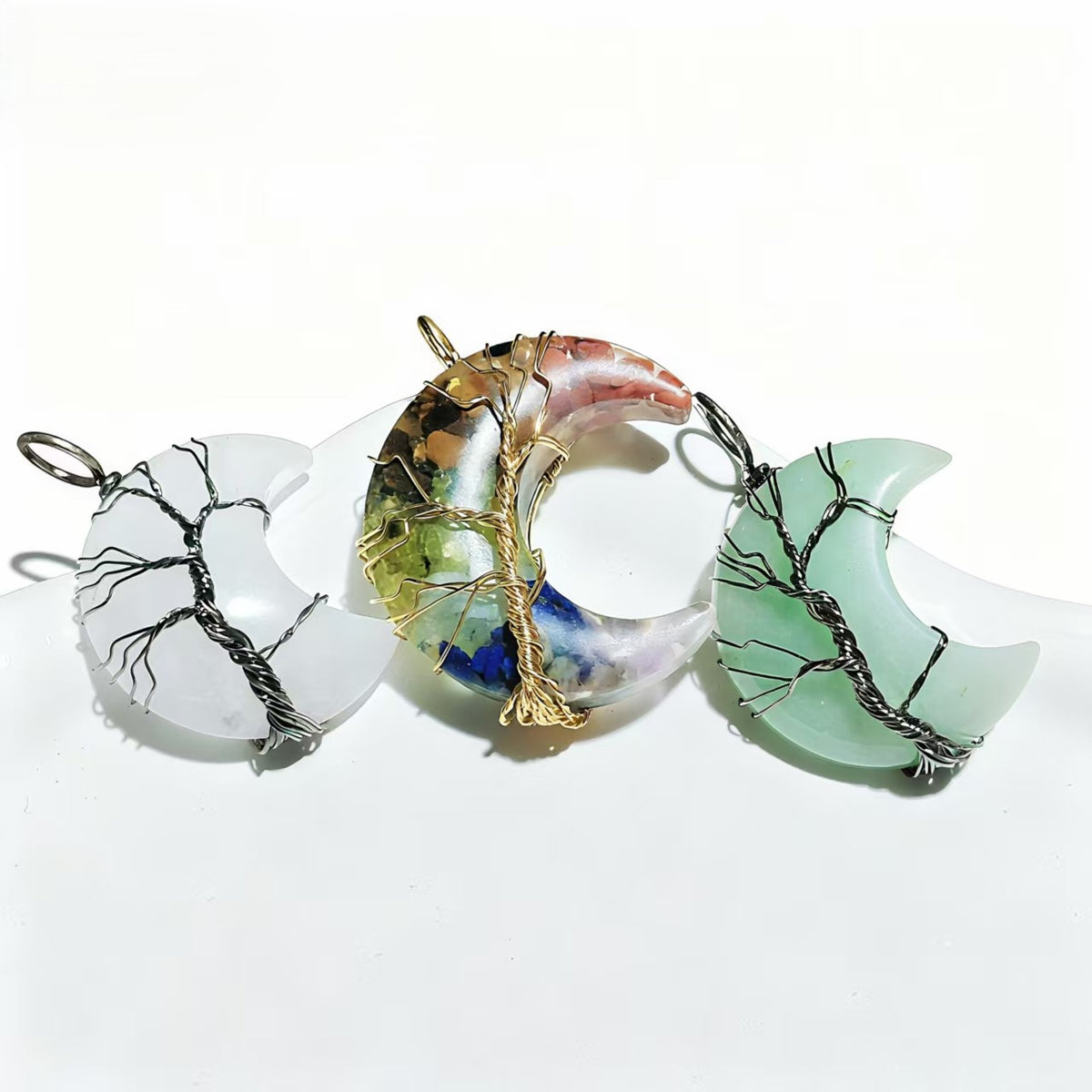 Pendants Crystal Chip Resin Wire Wrap Tree of Life Moon Charms for Jewelry Making DIY Necklace Earring