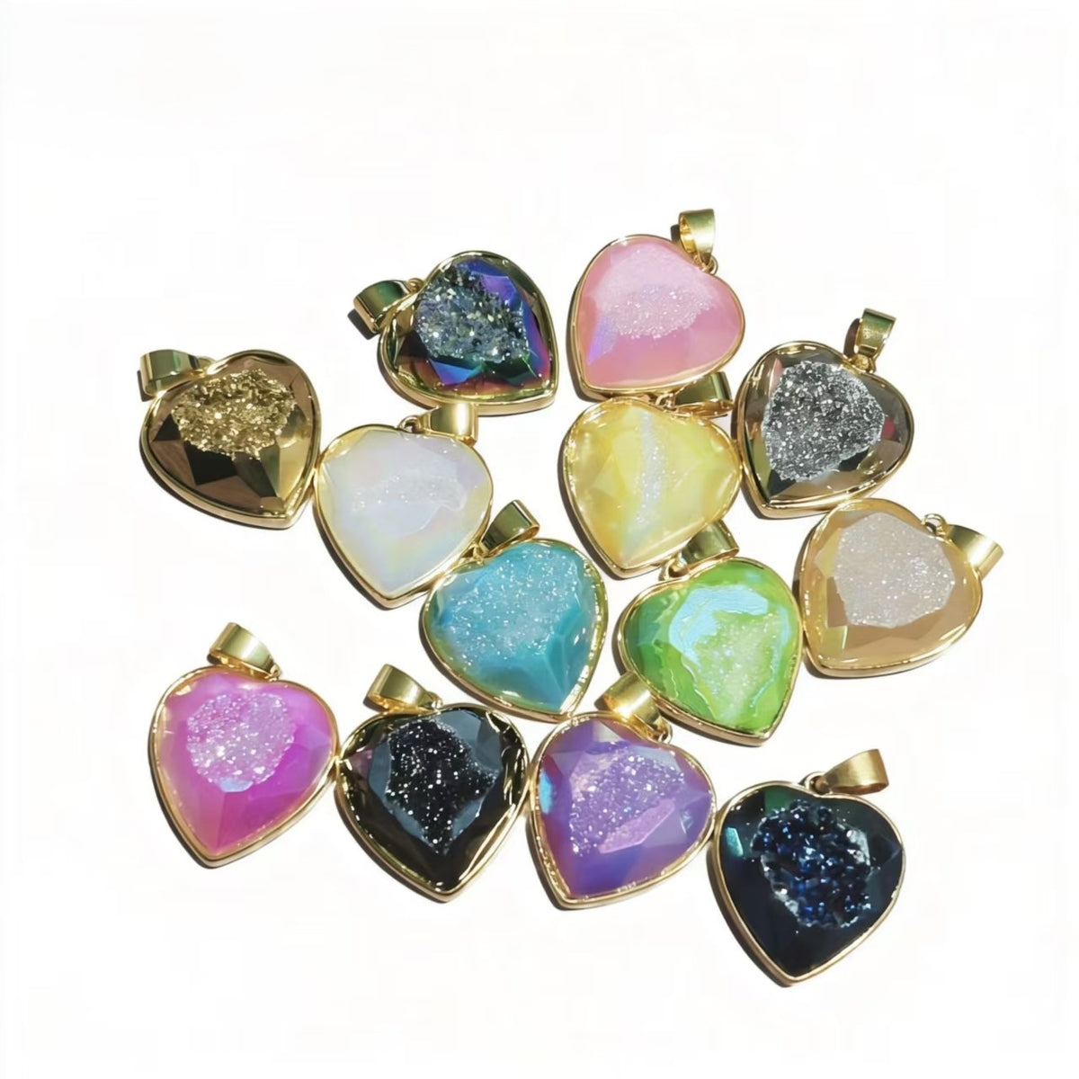 Gold-plated heart cluster pendant, natural cave ore slice geometry pendant