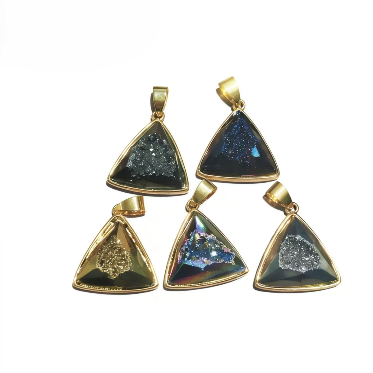 Gold-plated triangular cluster pendant, natural cave ore slice geometry pendant