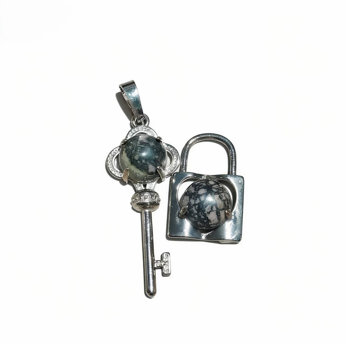 Crystal Concentric Lock Key Couple Pendants Fashion For Necklace