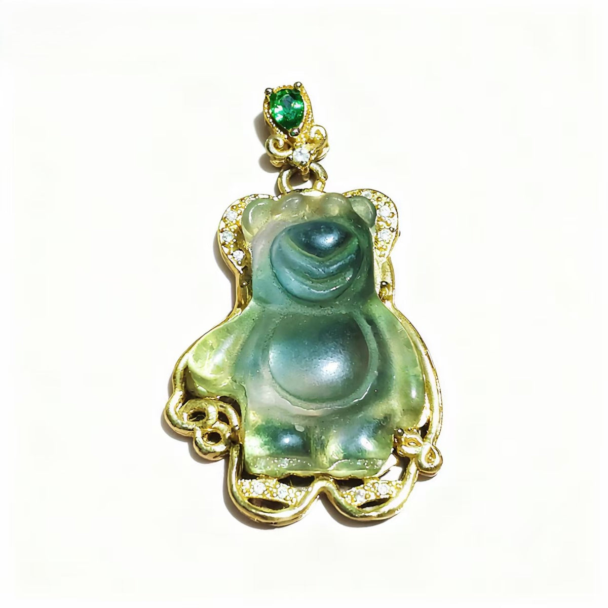 Fluorite Pendants Bear and Flower Shape Golden plated