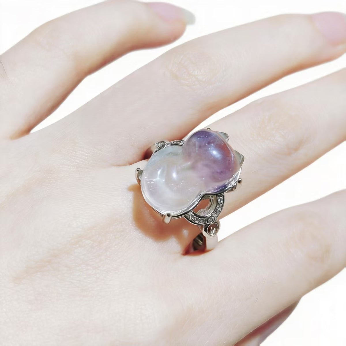 Fluorite Fox Shape Rings Silver Plated Jewelry