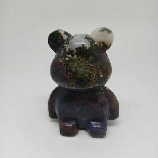 300g natural moss agate bear carving ornaments healing