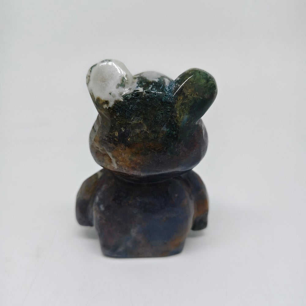 300g natural moss agate bear carving ornaments healing