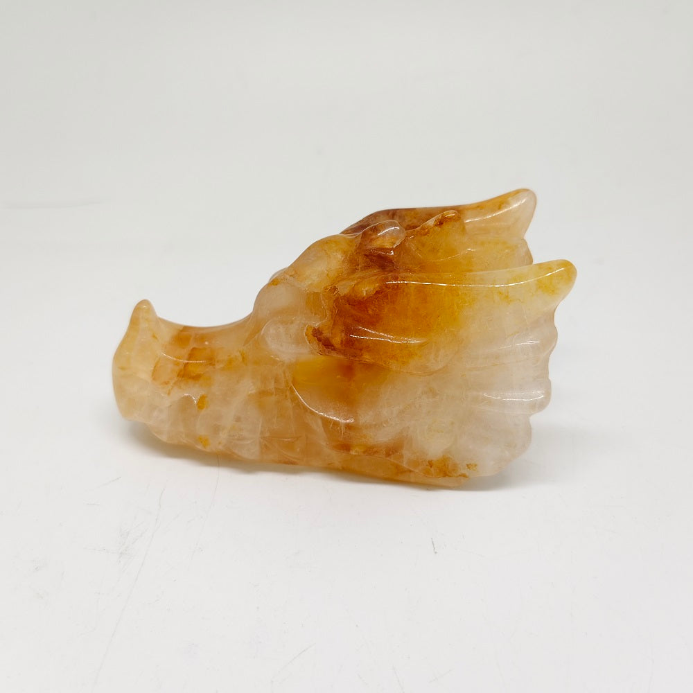 224.5g natural golden healer dragon head carving ornaments healing