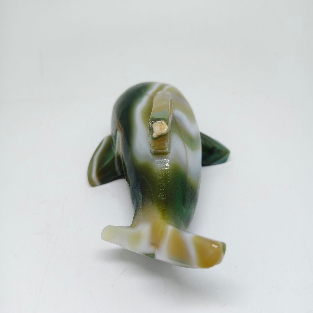 green agate dolphin carving ornaments healing 318.9g