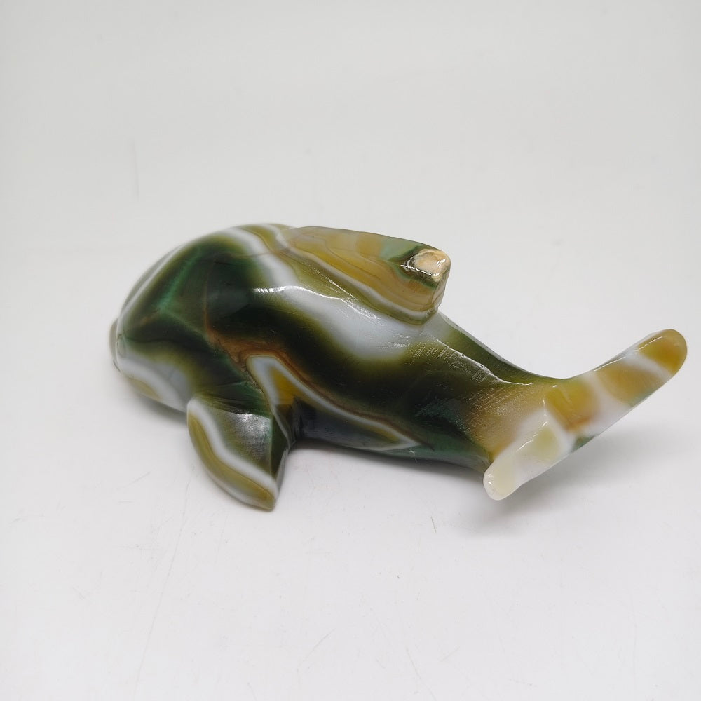 green agate dolphin carving ornaments healing 318.9g