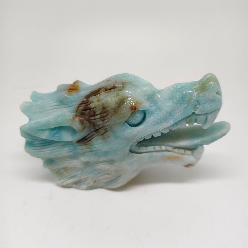374.1g natural carribean calcite dragon head carving ornaments healing