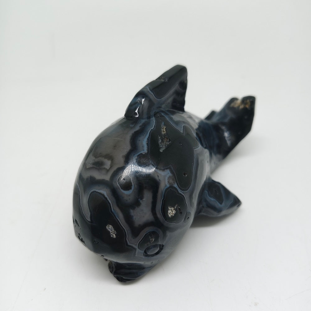 black agate whale carving ornaments healing  278.7g