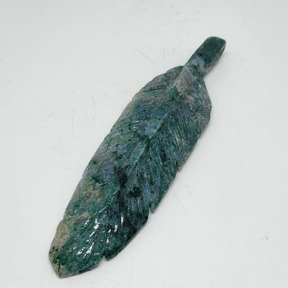 73.4g natural mossagate leaves carving ornaments healing