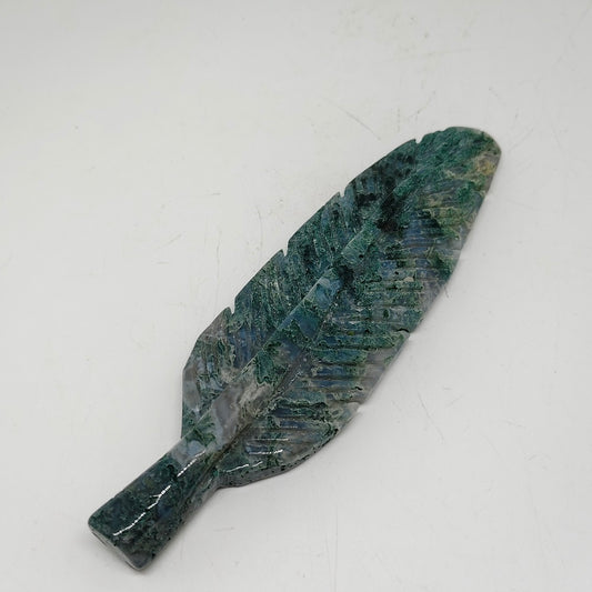 73.4g natural mossagate leaves carving ornaments healing