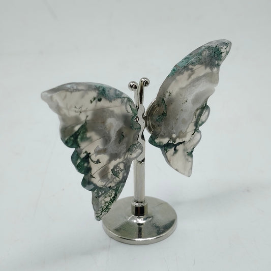 26.9g natural mossagate butterfly carving ornaments healing