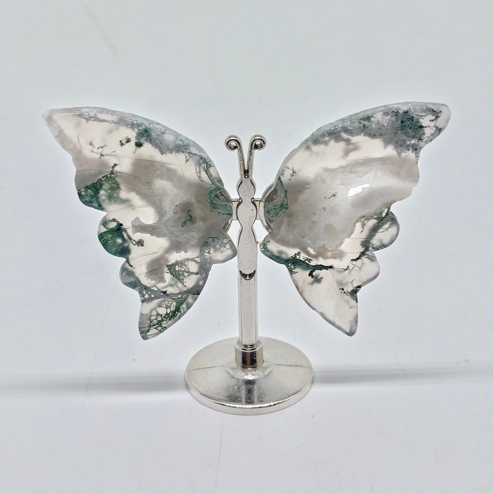 26.9g natural mossagate butterfly carving ornaments healing