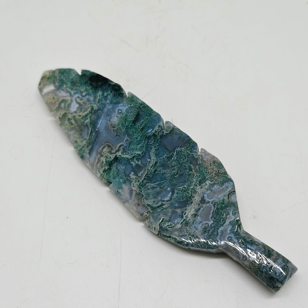 73.4g natural mossagate leaves carving ornaments healing