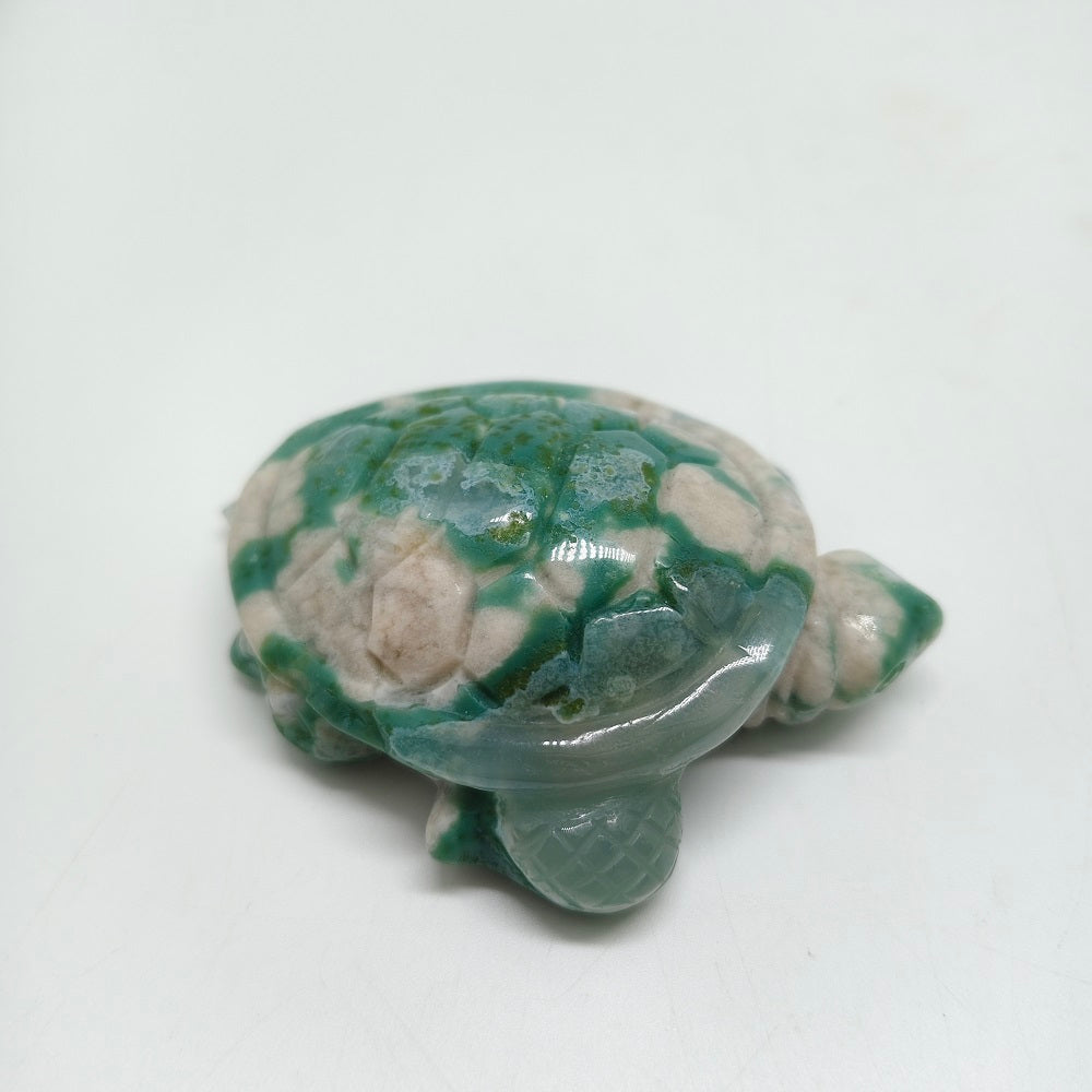 green flower agate turtle carving healing 89.9g